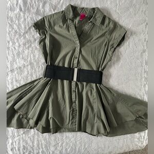 Olive Green Blouse with Black Belt
